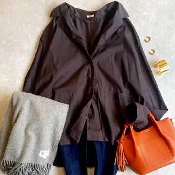 이에나 IENA 코튼 오픈 카라 셔츠 가을/겨울 브라운 셔츠 자켓