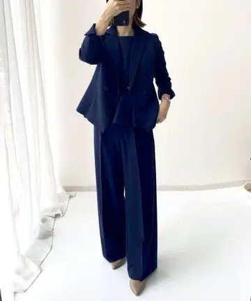 더블 브레스트 테일러드 자켓 와이드 팬츠 수트 3L