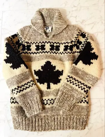 캐나다제 롱 하우스 코위찬 니트 여성용 S 메이플 패턴 미사용