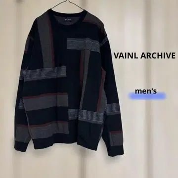 VAINL ARCHIVE 스트라이프 패치워크 디자인 긴팔 니트 스웨터