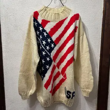 빈티지 USA 미국 국기 니트 스웨터 미국 국기 구제 의류
