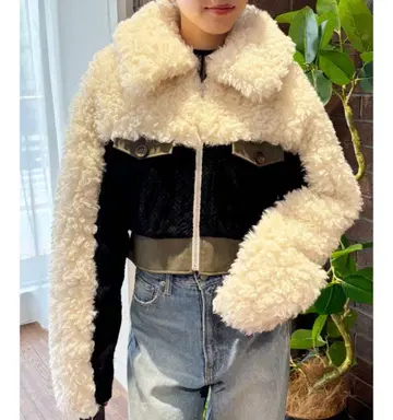 evris 에브리리스 블로킹 보아 숏 블루종 아우터 자켓