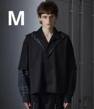 [ GRANCY ] 레이어드 디자인 오픈 카라 셔츠 블랙/M