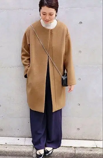 IENA 램스울 노카라 코쿤 코트 카멜 36