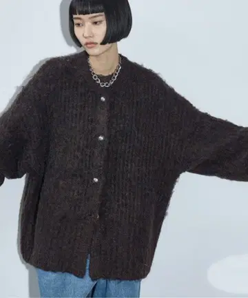 THE YOn 2WAY 모헤어 라이크 믹스 샤기 니트 가디건