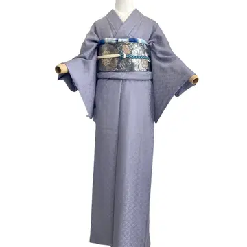 미사용품 블루 그레이 시츠케이트 달린 이로무지 기모노