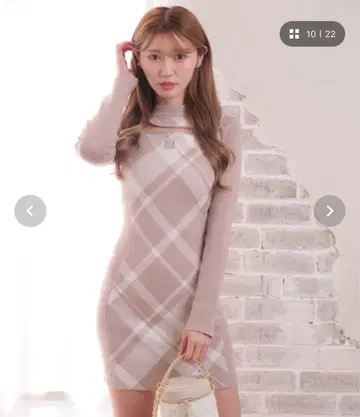 LIP SERVICE 체크 자카드 데콜테 오픈 원피스