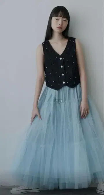 PERNA 스카이블루 블루 볼륨 샤샤 스커트