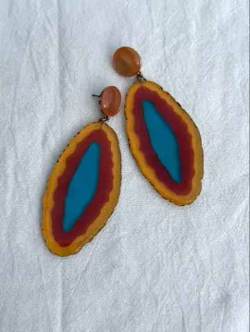 컬러풀 마노풍 롱 귀걸이