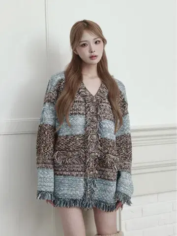 다리치 트위드 보더 니트 가디건