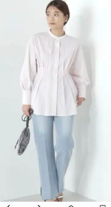 [내추럴 뷰티 베이직] 핑크 긴팔 페플럼 셔츠 블라우스