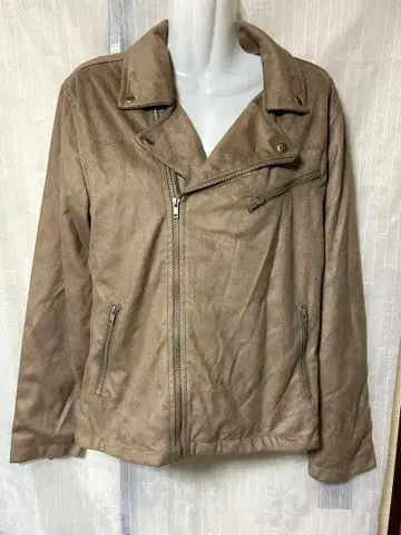 [새상품] 베이지 스웨이드풍 더블 라이더 자켓