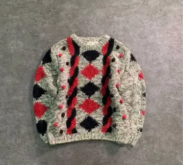 케이블 짜임 폼폼 다이아 무늬 풀오버 니트 구제 의류 90s y2k