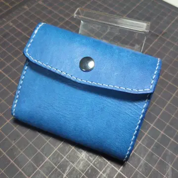 파란색 가죽 미니 지갑 버튼식