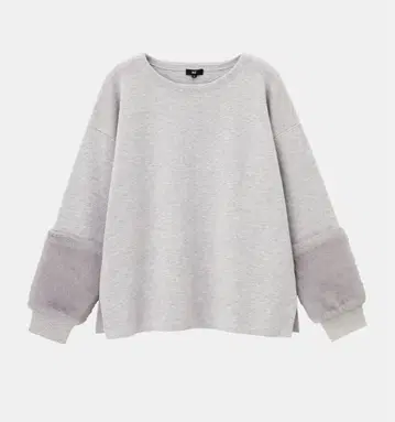 플라스테 인조 모피 포함 그레이 긴팔 상의