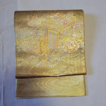 예복용 후쿠로 오비 금박 꽃 자동차 패턴