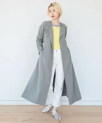 노카라 트렌치코트 허리 벨트 포함