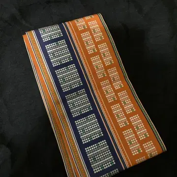 하카타 오리 순수 실크 감색 반폭 오비