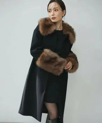 anuans 퍼 트리밍 코쿤 코트 블랙