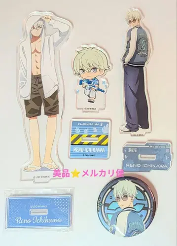 새상품급 괴수 8호 이치카와 레노 아크릴 스탠드 3개 & 캔뱃지 세트