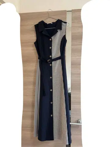 REDYAZEL 블로킹 체크 슬리브리스 셔츠 원피스 M 사이즈