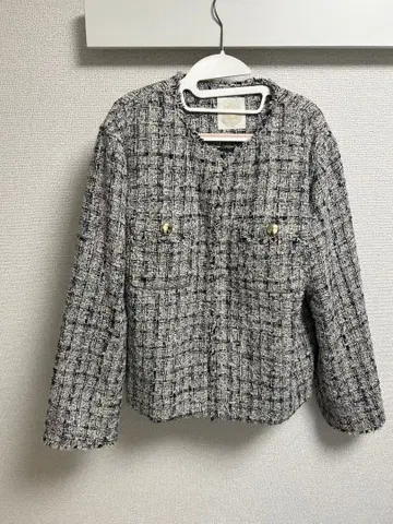 WORLD 월드 노카라 자켓 블랙 화이트 트위드