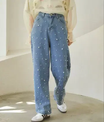 펄 도트 데님 팬츠