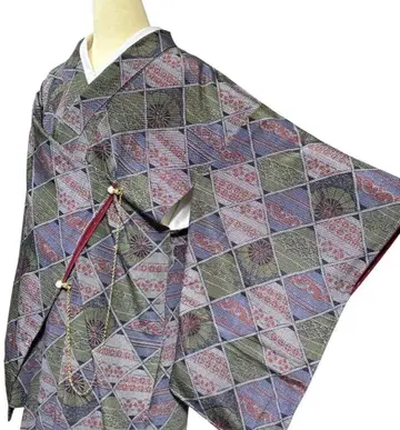 유43 기모노 코몬 이치마츠 순수 실크 미사용 상태 새상품급