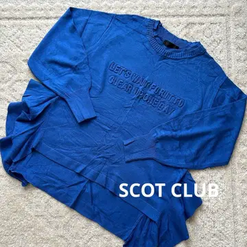SCOT CLUB 블루 메시지 프린트 긴팔 스웨터