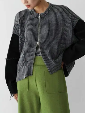 [ 새상품 ] RADIATE 데님 슬리브 도킹 니트 지퍼 블루종