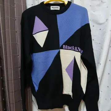 Black & White 기하학 패턴 스웨터 L