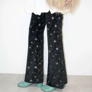 미사용 MUSUBORE 벨로아 플레어 팬츠 별 패턴