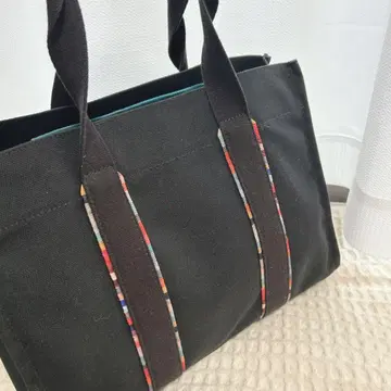 레어 폴스미스 토트백 멀티 스트라이프 캔버스 블랙
