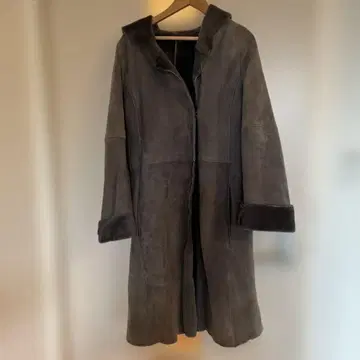 여성용 앙클레 후드 무스탕 코트 미들 기장