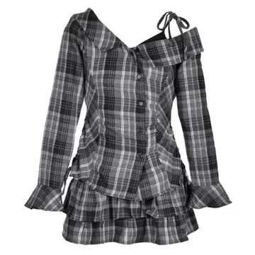 Rillyemulie One-Shoulder Check Shirt Set