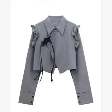 차이나풍 프릴 크롭 셔츠 그레이 한국 F