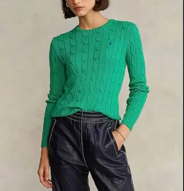 최근 모델 폴로 랄프 로렌 케이블 니트 피마 코튼 그린 S