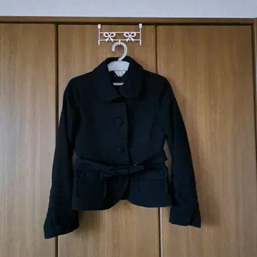 울 코트 블랙 숏 기장 허리 리본 사이즈 2 M 사이즈