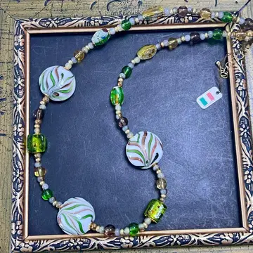 베네치안 유리 램프워크 비즈 목걸이 그린 계열 이탈리아제