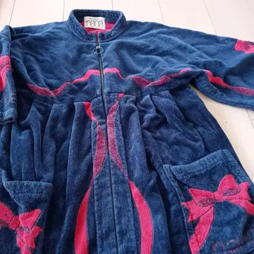 요코하마 나나 플리스 목욕 가운 네이비/빨간색