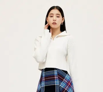 SNIDEL 신키 유코 콜라보 숏 리브 니트 풀오버 WHT