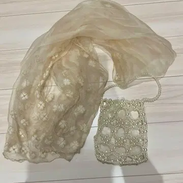 포멀 숄 자수 쉬폰 베이지 펄 백 포함