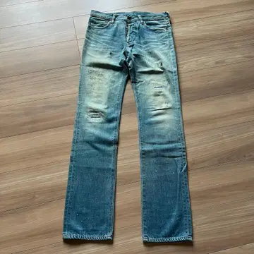 마르카 marka 스트레이트 데님 데미지 가공 청바지