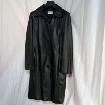 Classified 블랙 가죽 롱 코트 양가죽 블랙