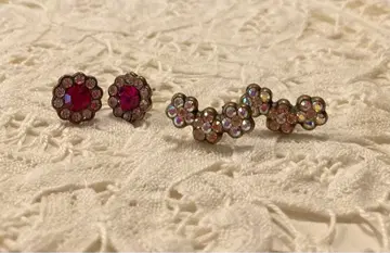 미하엘네그린 꽃 모양 스와로스키 귀걸이 빨간색과 핑크색 2개 세트