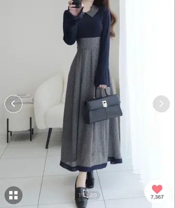 [ 미착용 새상품 ] mily bilet 도트 무늬 롱 원피스 네이비