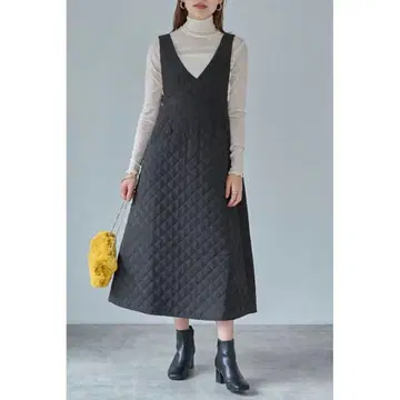 노스탤지어 퀼팅 오버롤 스커트 블랙 M