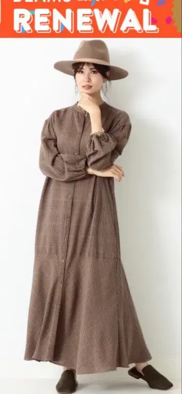 [ 새상품급 ] BEAMS LIGHTS 긴팔 체크 무늬 롱 원피스