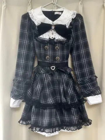 리즈리사 LIZLISA 스핀들 요크 티어드 원피스 블랙 체크