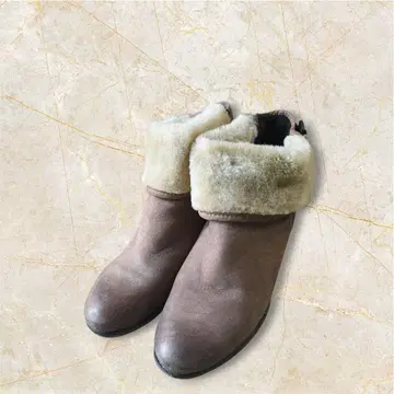 MANAS 브라운 가죽 퍼 포함 웨지 부티 38 24.5